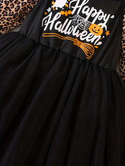 Girl's Mesh Sundress & Leopard Pattern Top Set