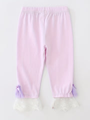 Girls Crop Leggings w/ Lace Bow Stretch Comfy Fit