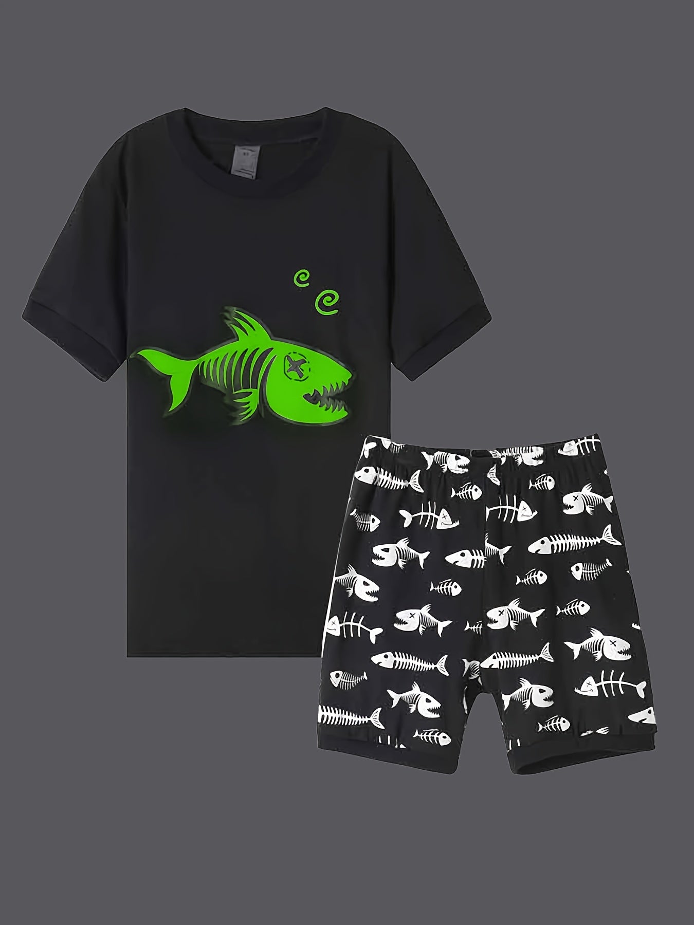 Boys Luminous Fishbone Pajamas Set Short Sleeves Tops & Bottoms