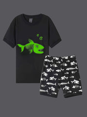 Boys Luminous Fishbone Pajamas Set Short Sleeves Tops & Bottoms
