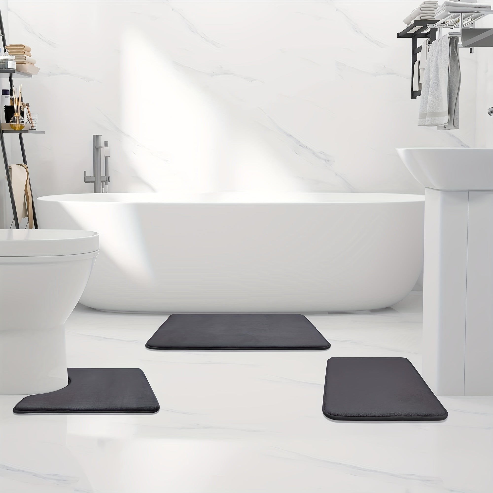 3pcs Memory Foam Bath Mats - Soft & Absorbent Non-Slip Foot Mat