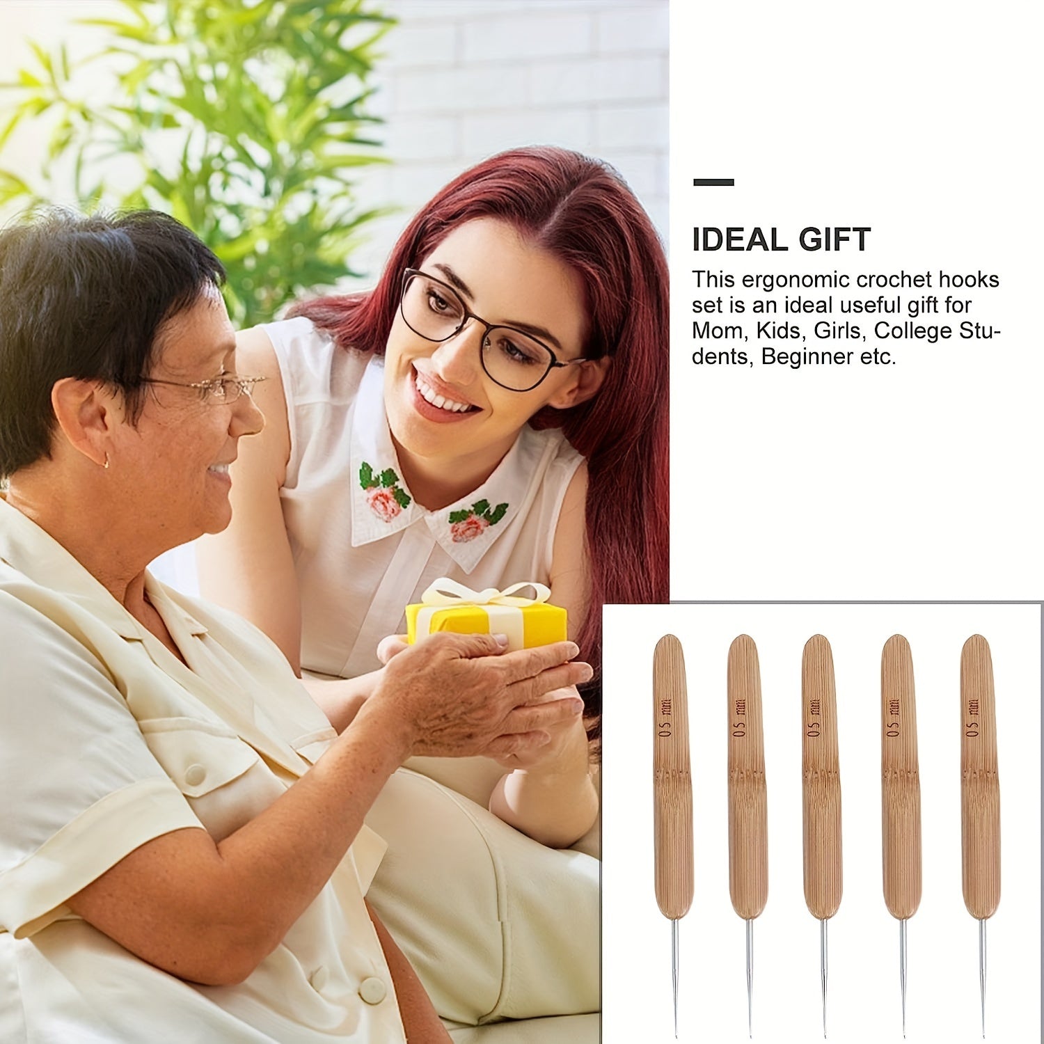11pcs Ergonomic Crochet Hooks Bamboo Wooden Handle Small Size 0.5-3.0mm