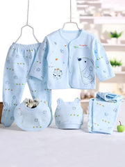 Cute Baby Girl 5pc Outfit Set Cartoon Top Pants Hat Bib