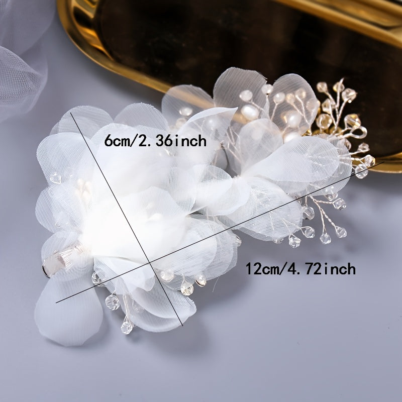 Crystal Flower Faux Pearl Beaded Hair Comb Pin Bridal Wedding Party Favor