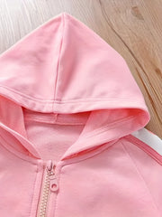 Girl's Cartoon Cat Print Hooded Jacket & Sweatpants Set