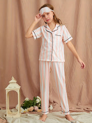 Kids Pajamas Striped V Neck Shirt & Pants Loungewear Set