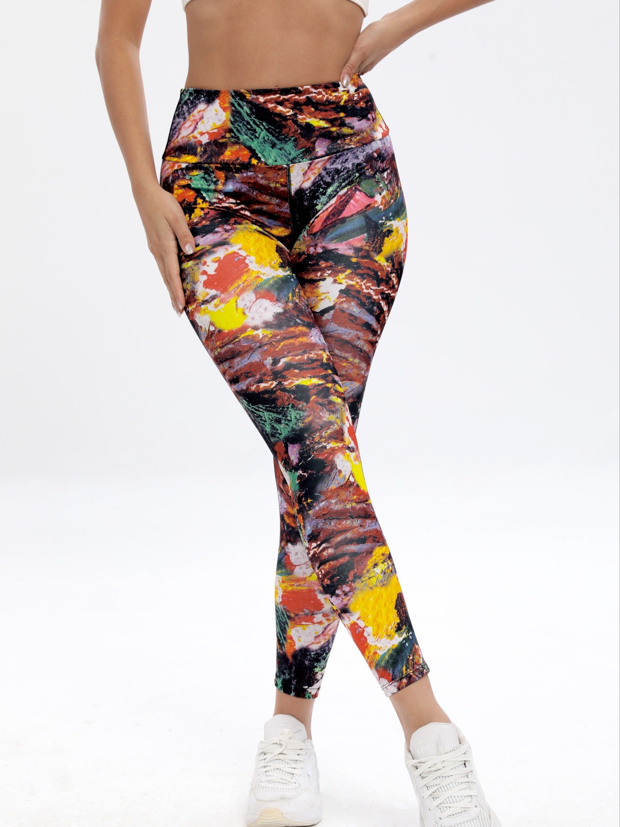 Block Print Yoga Pants High Elastic Leggings Women's Activewear