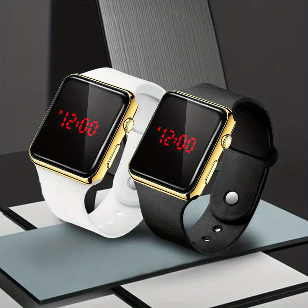 2pcs Square LED Digital Electronic Watch Unisex