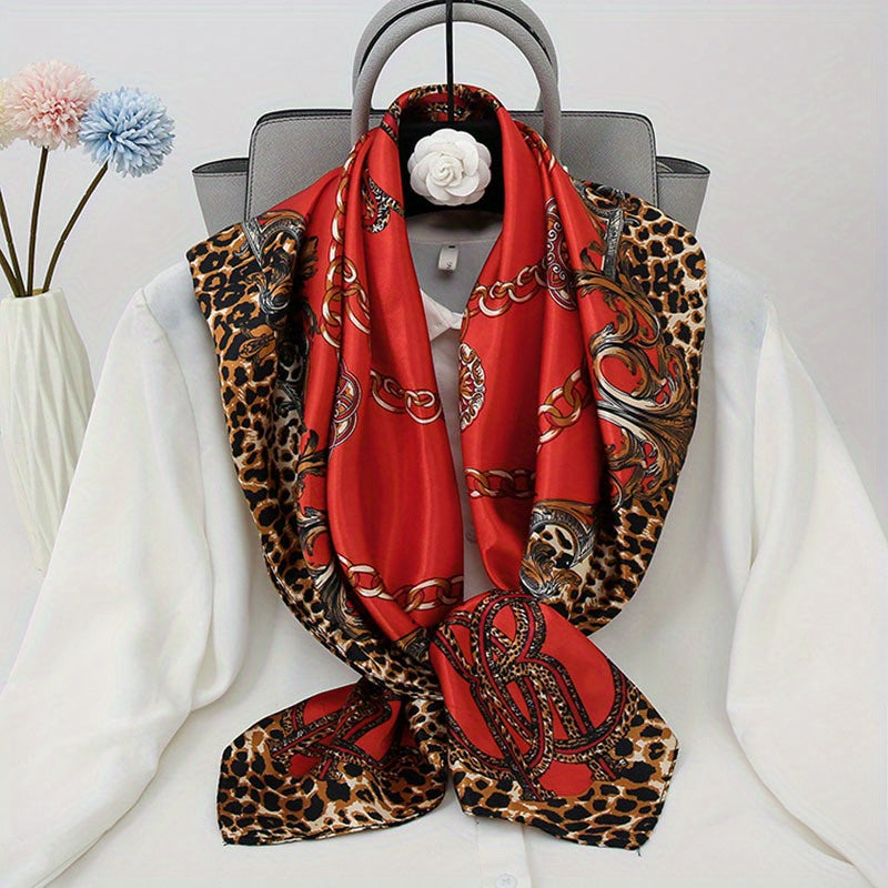 Leopard Print Silk Satin Bandana Large Square Scarf