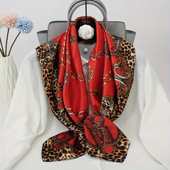 Leopard Print Silk Satin Bandana Large Square Scarf