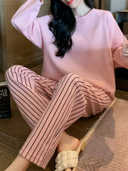 Striped Print Pajama Set Long Sleeve & Pants Women's Sleepwear