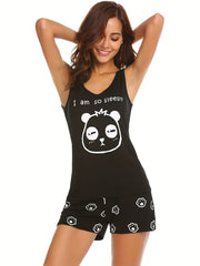 Bear Print Pajama Set & Cat Claw Shorts