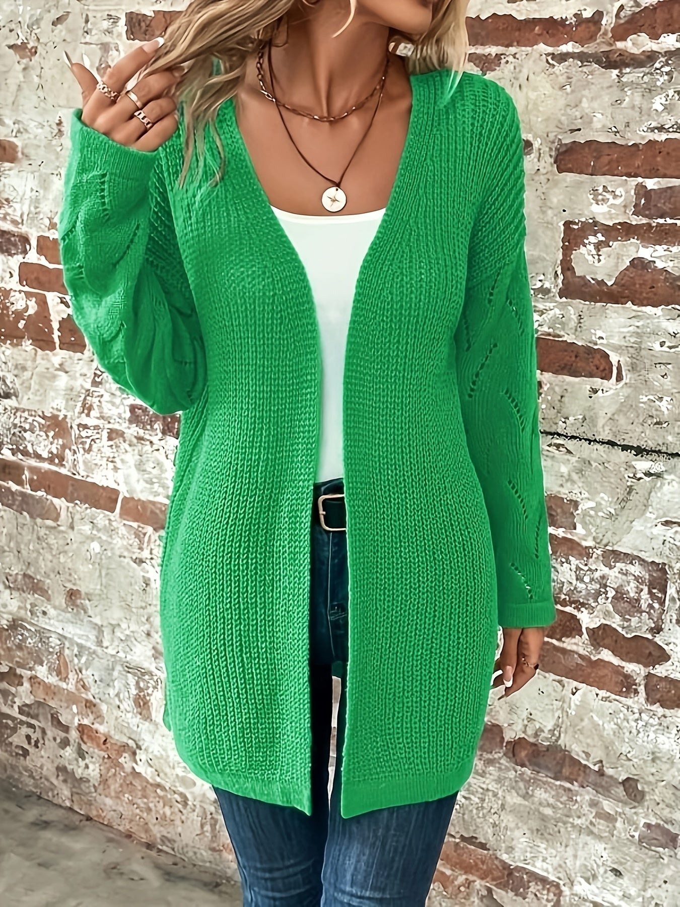 Eyelet Embroidered Open Cardigan Long Sleeve