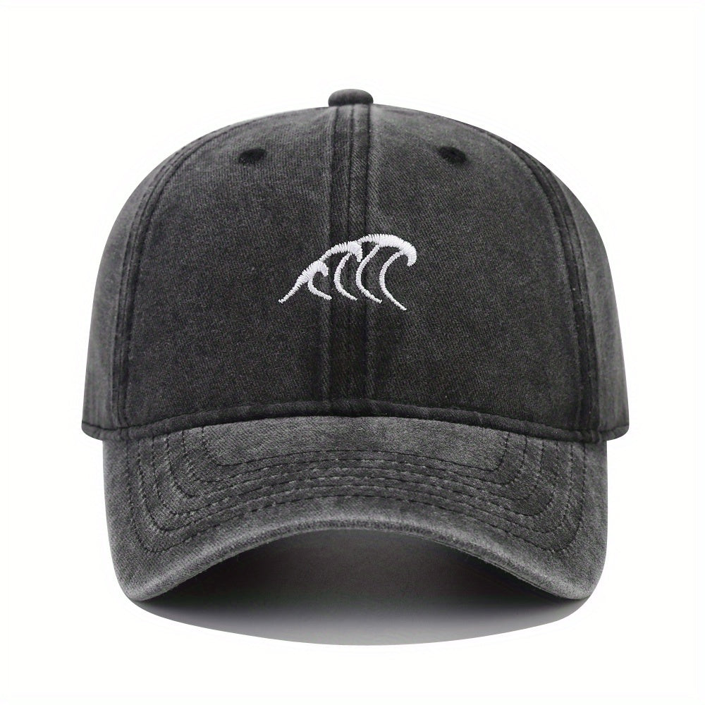Wave Embroidery Baseball Cap Solid Washed Distressed Dad Hats