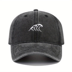 Wave Embroidery Baseball Cap Solid Washed Distressed Dad Hats