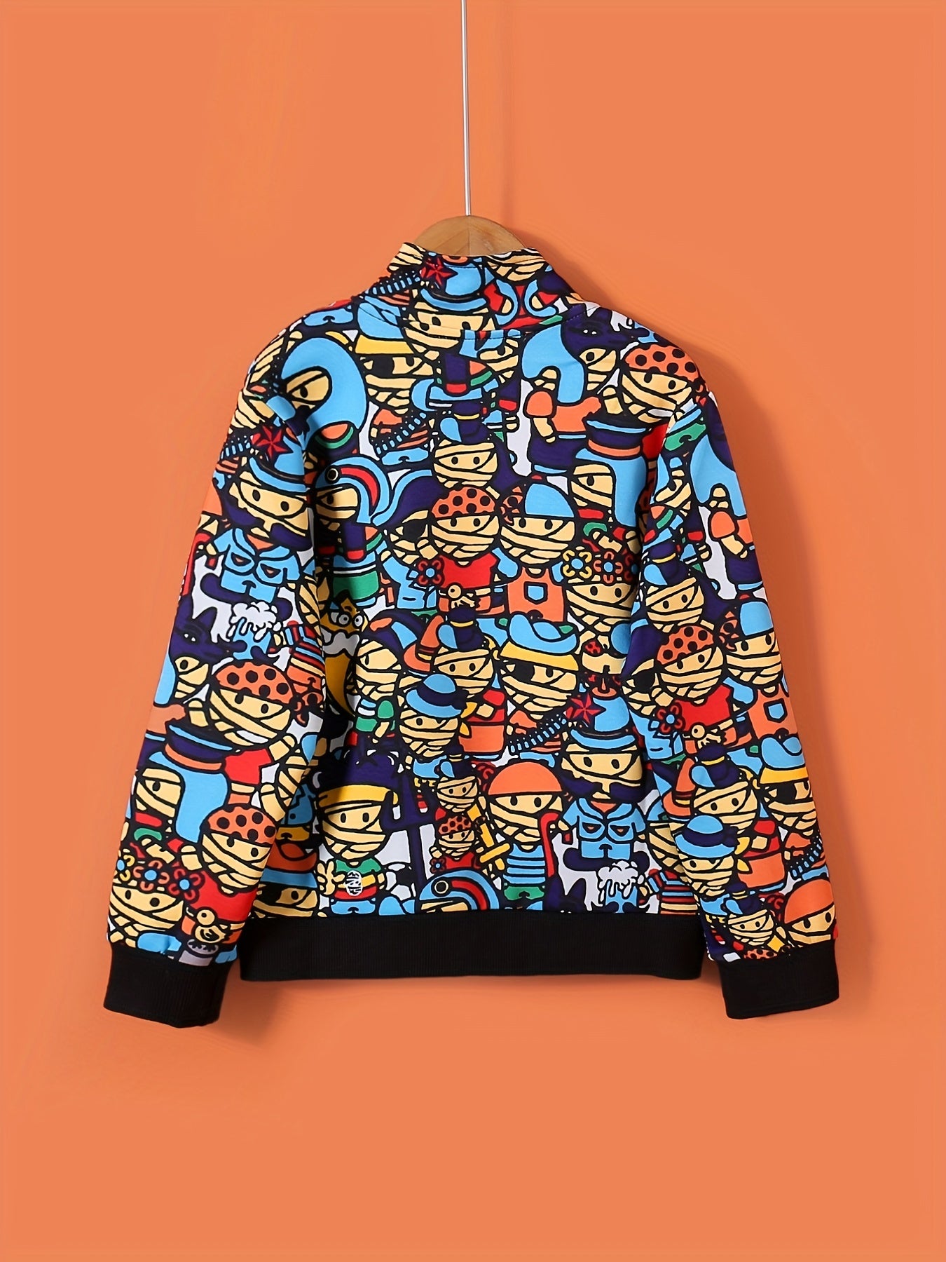 Boys Cartoon Character Jacket Long Sleeves Zipper Stand Collar