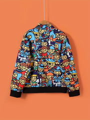 Boys Cartoon Character Jacket Long Sleeves Zipper Stand Collar