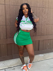 Letter Print Crop T-shirt & Striped Bodycon Skirt Two Piece Set