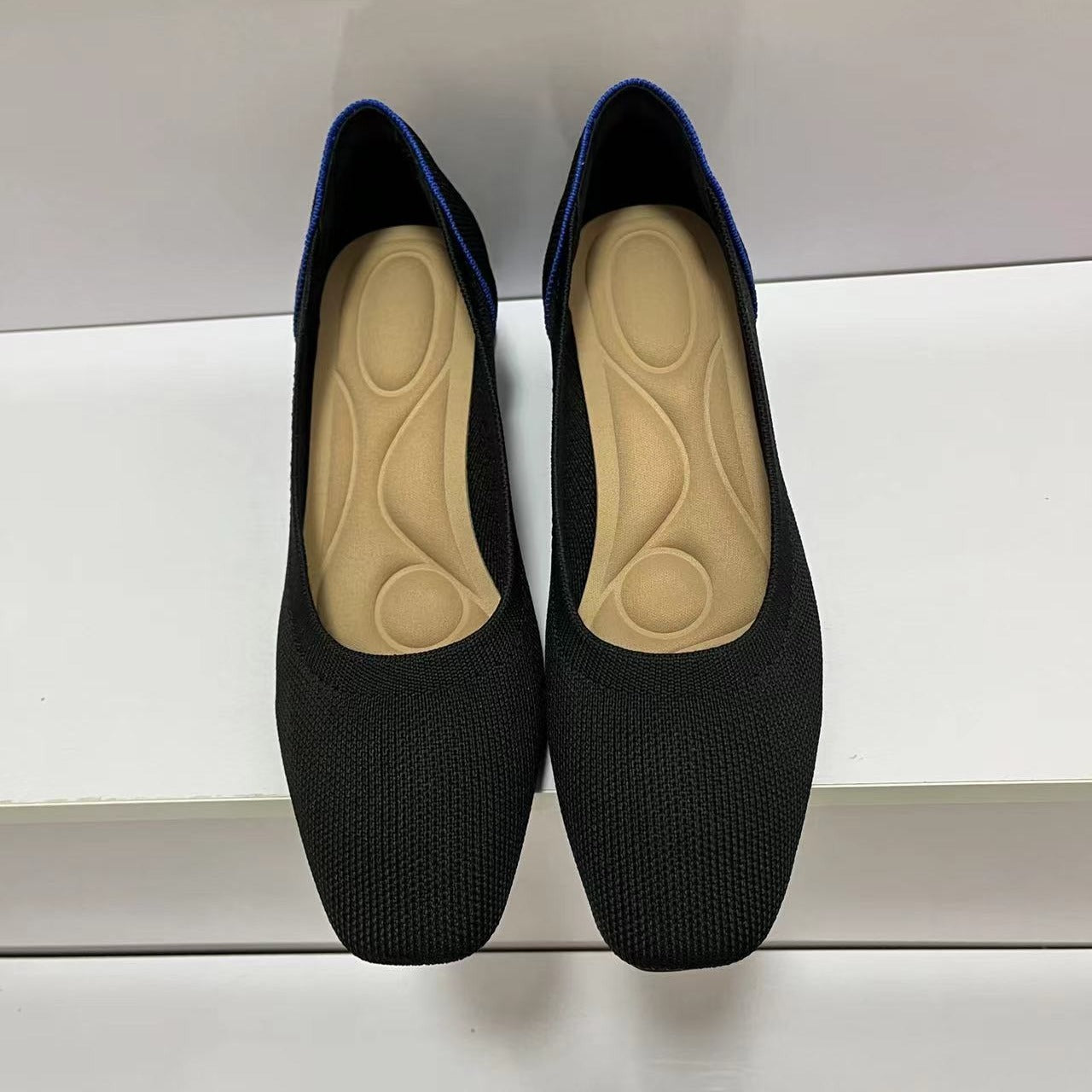 Women's Knit Square Toe Block Heel Court Shoes