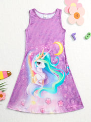 Rainbow Pony 3D Print Dress for Girls