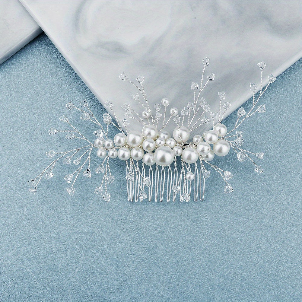 Crystal Pearl Hair Comb Wedding Headwear Hair Pin Bridal Accessory