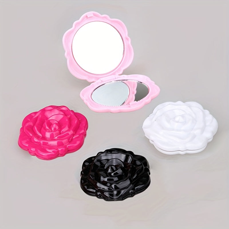Plastic Rose Makeup Mirror Double Side Folding Compact Mirror
