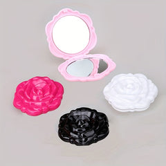 Plastic Rose Makeup Mirror Double Side Folding Compact Mirror