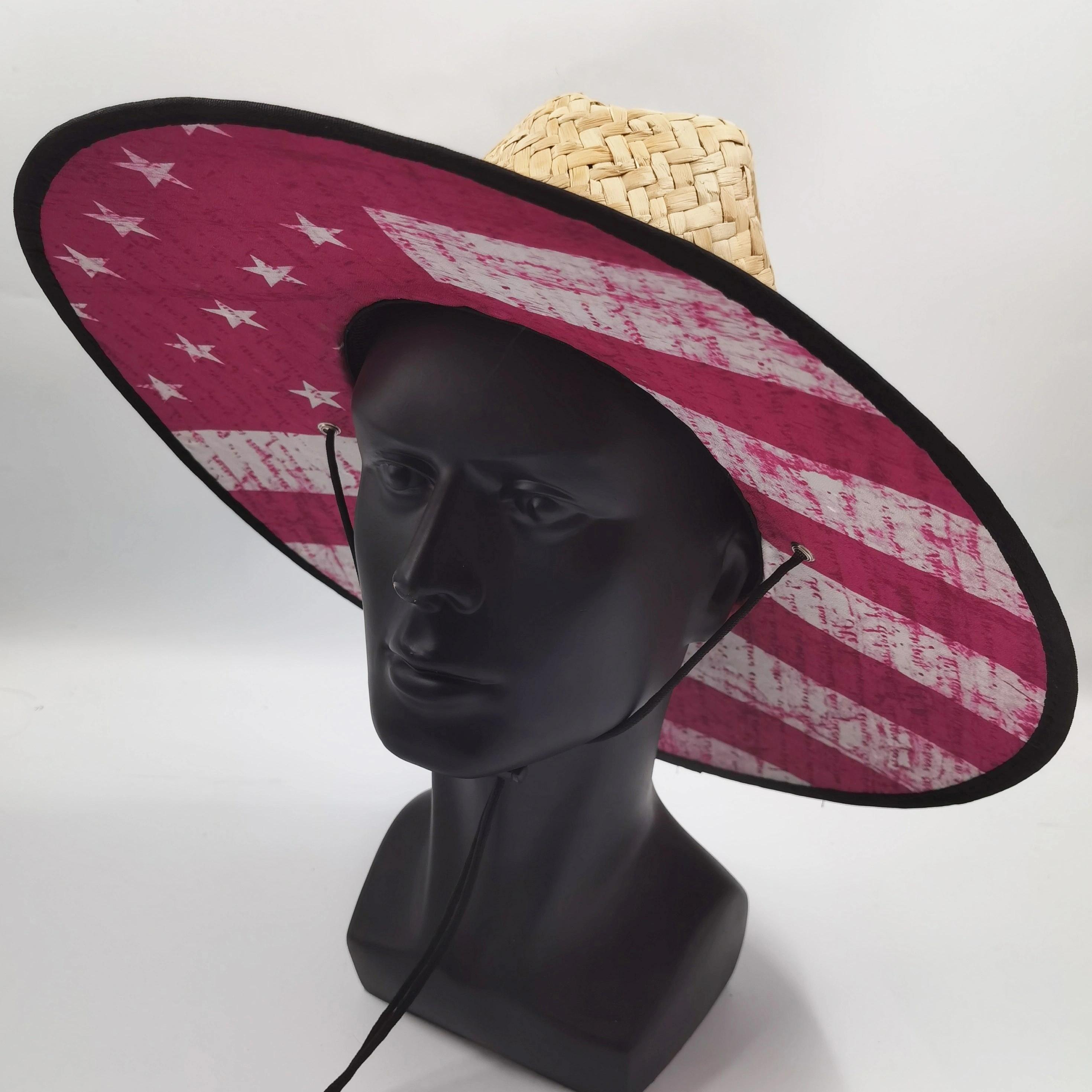 Tropical Flower Print Straw Hat with Windproof String