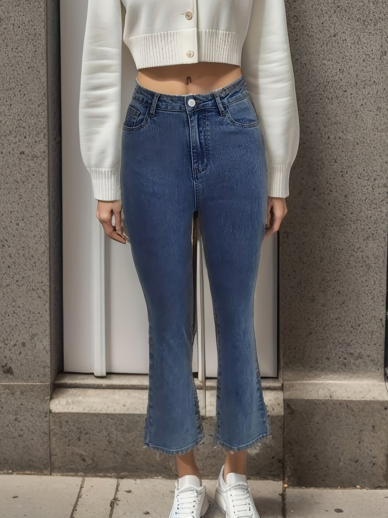 Vintage Flare Leg Jeans Street Slash Pockets Girls Denim Pants