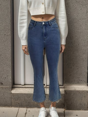 Vintage Flare Leg Jeans Street Slash Pockets Girls Denim Pants