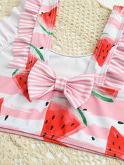 Toddler Girls Watermelon & Stripe Ruffle Bikini Tankini Swimsuit