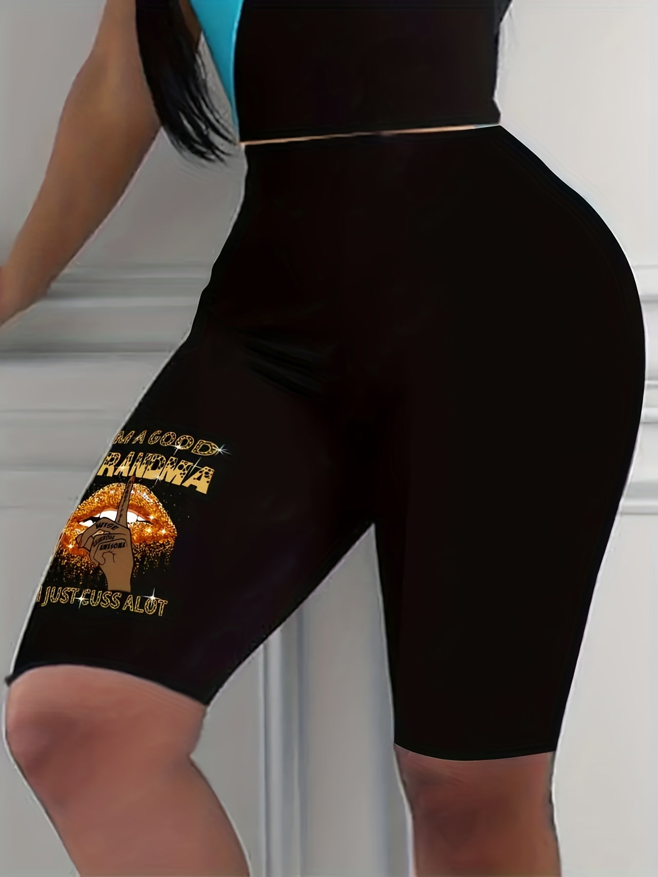 Grandma Letter Print Biker Shorts for Women