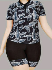 Leaf Print Zip Up Tankini Set