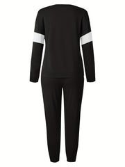 Women's Plus Stiped Long Sleeve Pullover Top & Joggers Set