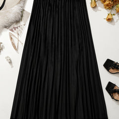 Lace Trim Maxi Skirt High Rise Elastic Waist