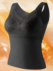 2pcs Lace Thermal Underwear Soft V Neck Sleeveless Top Women's Lingerie