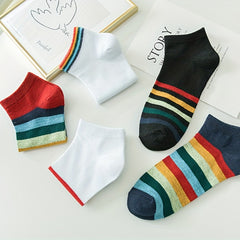 Rainbow Striped Socks Women's Crew Short Stockings