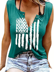 American Flag Print Tank Top Sleeveless Crew Neck Women's Clothing