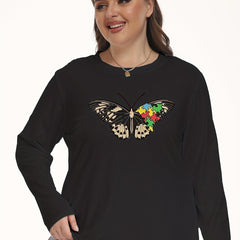 Butterfly Print Long Sleeve Pajama Top Round Neck Loungewear