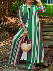 Women's Plus Size Colorblock Stripe Print Blouse & Wide Leg Pants Set