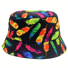 Feather Print Bucket Hat Casual Sunshade Beach Hat