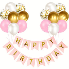 16pcs Happy Birthday Gold Banner Sequin Balloon Set
