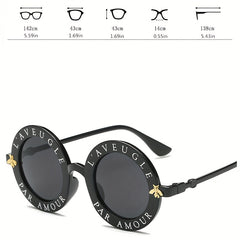 Round Frame Small Bee Sunglasses Men's Mixed Decorate Glasses