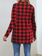 Plaid Crew Neck Jacket Casual Open Front Long Sleeve Jacket