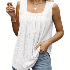 Eyelet Tank Top Square Neck Sleeveless Summer Top