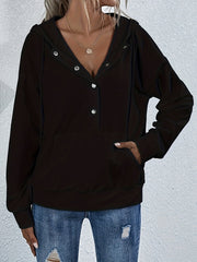 Solid Half Button Kangaroo Pocket Hoodie