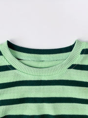 Toddler Girl's Cable Knit 2pcs Stripe Pattern T shirt & Ribbed Pants Set