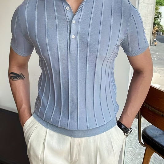 Mens Striped Polo Shirt Solid V Neck Sweater Summer