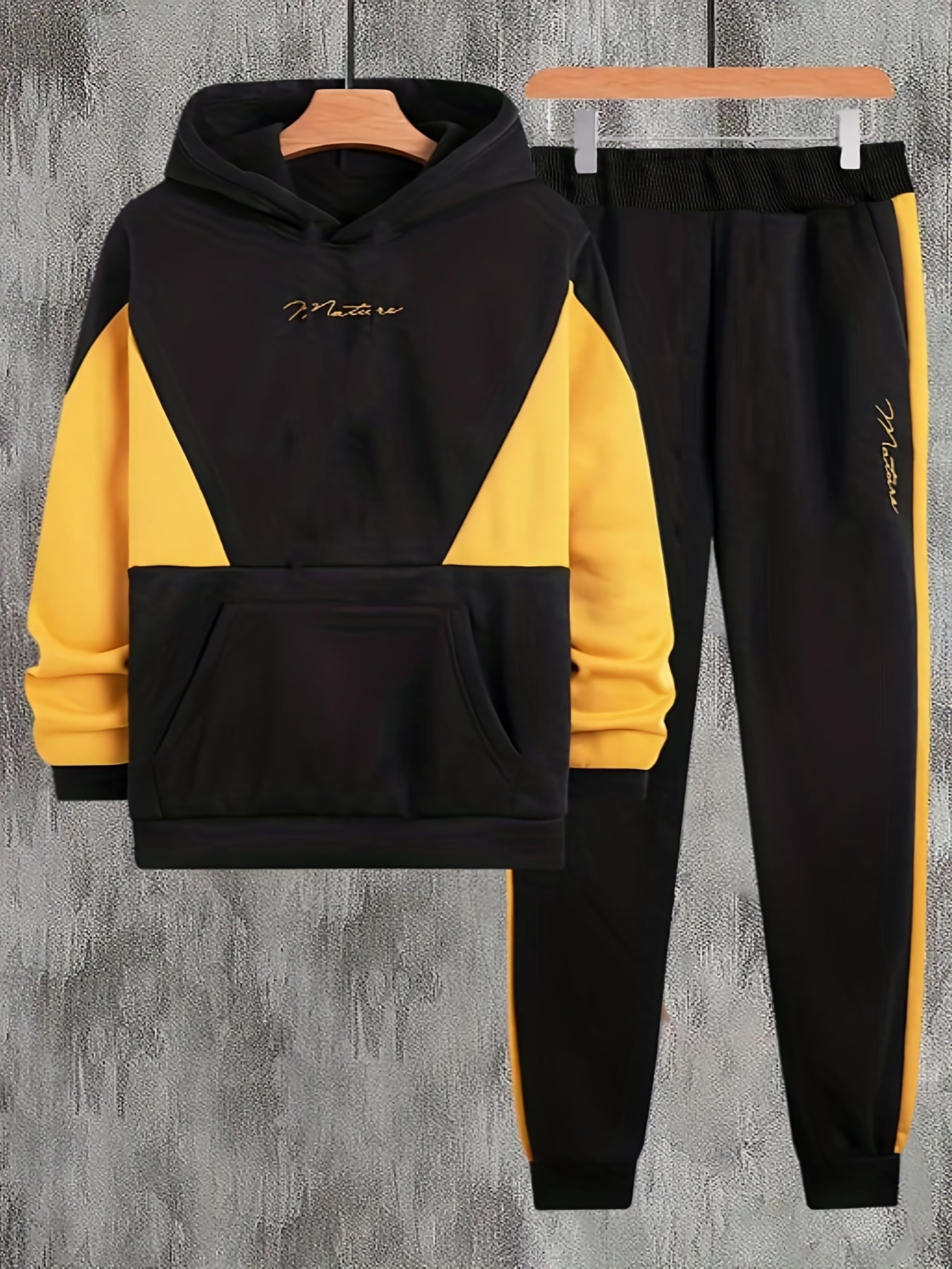 Boys Block Letter Print Hoodie Sweatshirt & Pants Set for Spring Fall