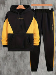 Boys Block Letter Print Hoodie Sweatshirt & Pants Set for Spring Fall